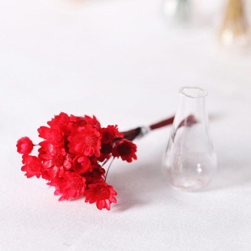1/12 Dollhouse Miniature Dried Flowers Glass Vase Set, Tiny Real Flower Bouquet, Micro Potted Plant Desk Decor OB11 BJD Dollhouse Accessory