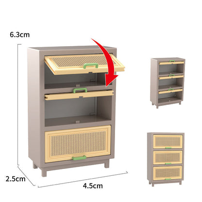 1/12 Miniature Storage Cabinet Assembly Kit, Dollhouse Retro Living Room Cupboard Drawer Box for Blythe Barbie OB11